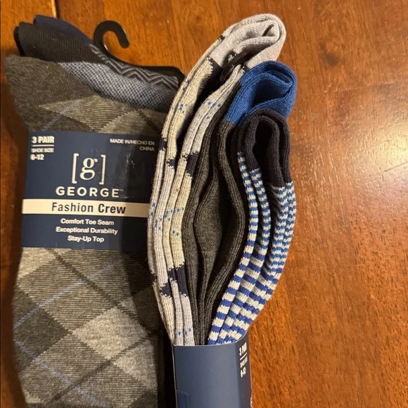 George Men's Casual Crew Socks - Gray, Blue, and Black 2 x 3pk - Picture 4 of 4